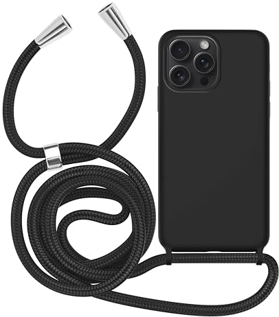 MyGadget Handykette für Apple iPhone 15 Pro Max - Gummierte Handyhülle - 3 Layer Struktur Schutzhülle mit Soft Inlay & Hardcase - Cover zum Umhängen - Schwarz