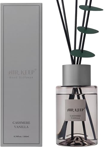 Airkeep Raumduft 200ml, Kaschmir Vanille Grau Duftstäbchen, Raumerfrischer Deko für Schlafzimmer, Badezimmer, Büros, Schränke