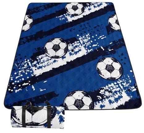 HOSIMA wasserdichte Picknickdecke,Tragbare Ultraschall-Picknickmatte für den Außenbereich,Camping-Strandmatte mit Fußball-Aufdruck für Sand und Nasses Gras,Wandern (Fußball1 S)
