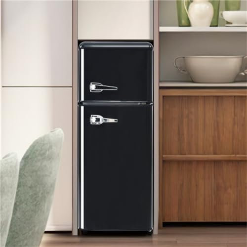 Frigorifero Retrò A Due Porte Con Congelatore - 105,5 Cm Di Altezza, 41 Cm Di Larghezza, Capacità 92 Litri, Congelatore Da 28 Litri, Classe Energetica F, 181 Kwh/anno, Da -27°c A 13°c, Luc(Color:Nero)