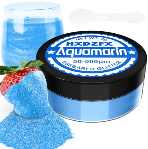 Essbarer Glitzer für Getränke - Lebensmittelfarbe Pulver, Schimmerndes Glitzerpulver, Lebensmittel Glitzerpuder für Schokolade, Kuchen, Fondant, Drinks - 8g (Aquamarin)