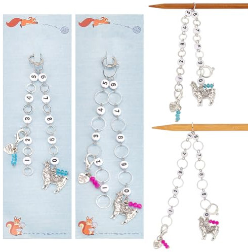 NBEADS 2 Stk. Alpaka Stricken Reihe Zähler Chains, 2 Stk. Herz-Maschenmarkierer Acryl Perlen Reihenzähler Ketten Reihenzählendes Zubehör mit Bügelring zum Nähen Stricken Häkeln Verfolgen