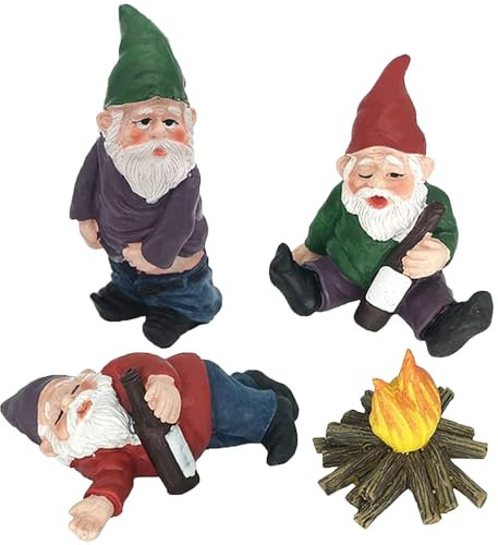 Drunk Gnomes for Garden, 3PCS Mini Gnomes with 1PC Fire, Resin Fairy Garden Gnomes, Funny Naughty Gnomes Patio Yard Lawn Porch Style 1 Mini Gnomes