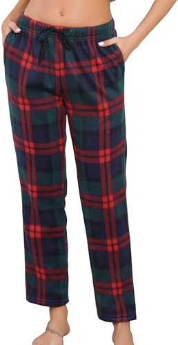 Sopesil Pantalon Pyjama Femme Hiver à Carreaux Classique Bas de Pyjama Long en Polaire Doux et Chaud Pantalon Pyjama Noël Femmes avec Poches et Cordon de Serrage,M,Rouge Verdâtre