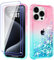 Pilaru Lovely for iPhone 15 Pro Max Case [2 Screen Protector] Clear Liquid Heart Glitter Soft TPU Cover Transparent Girly Shockproof Protective Phone Case for iPhone 15 Pro Max,Rose-Green