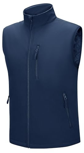 Outdoor Ventures Men's Softshell Puffer Gilet Waterproof Hydrid Gilet Windproof Outerwear Vest Winter Padded Bodywarmer Insulted Jacket with 4 Pockets for Running Cycling Hiking Golf Navy blue L