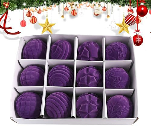 12 Stück Samt-Weihnachtskugeln, Bauernhaus-Weihnachtskugeln, bruchsichere Kugeln, Weihnachtsbaumschmuck für Weihnachtsbaumschmuck (lila)