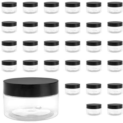 FUNSUEI Lot de 30 Boîtes à Cosmétiques en vides de 100 ml en plastique transparent avec couvercle, petite boite plastique, petit pot pour maquillage et crème, 7,1 x 4,2 cm