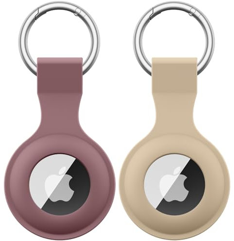 【2 STÜCK】 Wanme Hülle für Apple AirTag Anhänger mit Schlüsselanhänger, AirTags Silikon Tragbar Keyring Abdeckung, Schutzhülle für Apple AirTag Case Tracker (Milchtee Farbe+Rauchviolett)