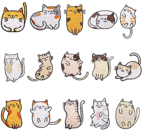 15 Stk Katze Buegelbilder Kinder Patch Sticker Patches Zum Aufbügeln Aufnäher Katze Niedlich Patches Zum Aufbügeln Katze Patches Zum Aufbügeln Für Aufnähen Oder Aufbügeln Auf Kleidung, Jeans, Hut
