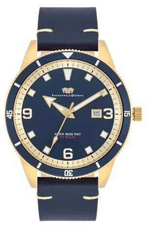 Rhodenwald & Söhne Herren Uhr analog Quarzwerk Quarzuhr mit Echtleder Armband blau blau 10010453