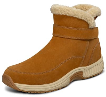 Orthofeet Bliss Orthopädische Damen Winterstiefel | Hands-Free Slip-On Schneebooties Mit Kunstfellfutter, Wasserabweisendem Veloursleder, Verstellbarem Riemen & Fußgewölbestütze