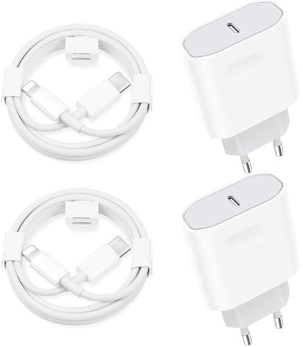 2 Packs 25W Chargeur Rapide pour iPhone avec 2 Câbles de 2 Mètres Compatible avec iPhone 14/14 Pro/13/13 Pro/12/12 Pro/SE/11/11 Pro/XS Max/X/XR/8/7 AirPods iPad, USB C Prise Secteur