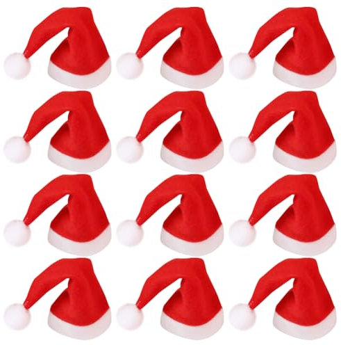 JIHUOO 20 Pcs Mini Felt Santa Hats Tiny Christmas Hats Wine Bottle Christmas Cap Doll Xmas Hats Christmas Silverware Holders Cup Bottle Covers Small Snowman Hats Xmas Party Table Dinner Decorations