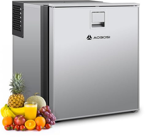 AAOBOSI 60L Glaciere Electrique, Glaciere a Compression avec Lumière LED, 12/24V DC, Grande Capacité Frigo Camping Car, Températures Jusqu'à 0°C, Pour Voitures, Caravanes, Bateaux, Camping et Voyages