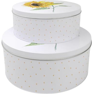 Purely Home Sunflowers Set of 2 Cake Tins - Nesting Round Large & Medium Metal Storage Containers for Cakes and Baking - Pretty Yellow Floral Kitchen Gifts