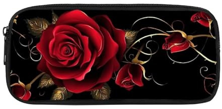 JUDENTIDOS Red Rose Pencil Case for Girls Pencil Pouch Aesthetic Pen Bag Office Stationery Organizer Sturdy Multifunctional Pencil Bag