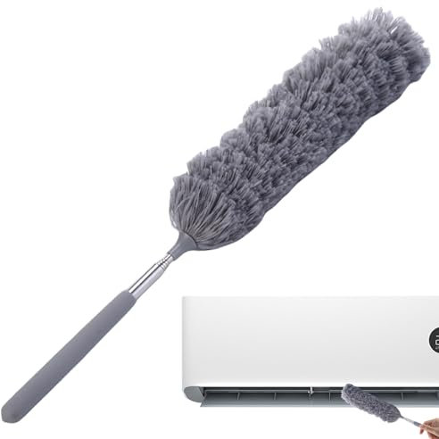 Plumero Telescópico - Plumero de Techo con Mango Extensible, Plumero de Fibra Reutilizable Cepillo Flexible para Polvo | Plumero Ergonómico para Telarañas con Mango Telescópico para Techos Altos