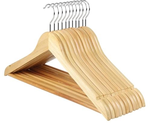 Pack 24 Perchas de Madera para Ropa,Gancho Giratorio 360º Colgador Antideslizante para Trajes, Abrigos, Chaquetas y Camisas, Muescas para Vestidos y Blusas