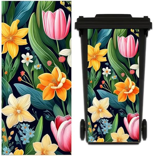 Tivleed Bin Stickers for Wheelie Bins Wheelie Bin Stickers 1 Sheet Large 27.5 * 12.2in Flower Decals Waterproof PVC Self-Adhesive Stickers for Recycling Bins Decoration for Walls, Fridge, Windows