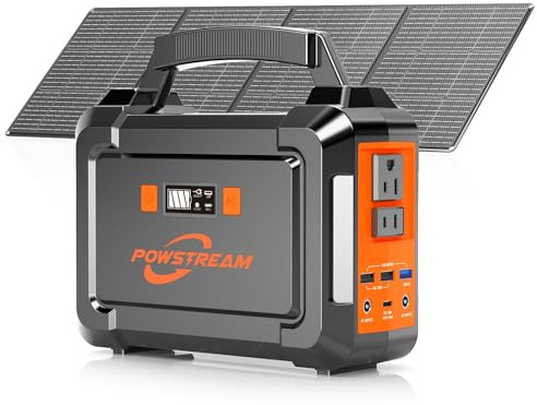 POWSTREAM Generador solar de 296 Wh, 300 W, con panel solar plegable de 60 W incluido, cargador de batería con salida de CA para camping, emergencias, autocaravanas