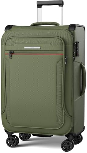 ABISTAB Weichschalenkoffer mittelgroß - Stoff Koffer erweiterbar 78 Liter | Leicht Reisekoffer 69x43x28cm | 4 Rollen & TSA Schloss | Koffer Trolley wasserfest | Dunkelgrün