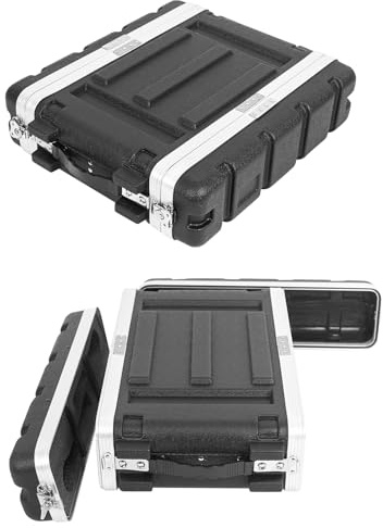 MUZNOTE 2U ABS-Gehäuse, flach, 30,5 cm Tiefe, 48,3 cm Rackmount, Reisekoffer, wasserdichte Schutzhülle mit maßgeschneidertem Schaumstoff, kabellosem Mikrofonsystem, Aufbewahrung, Verstärker, Mischpult