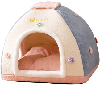 Galatée Niche pour Chat, Lit Douillet Et Douillet pour Chat, Tente Douce avec Coussin Amovible, Panier Douillet pour Chien, Maison pour Animaux De Compagnie pour Chiot, Chaton, Lapin(L, Rose)