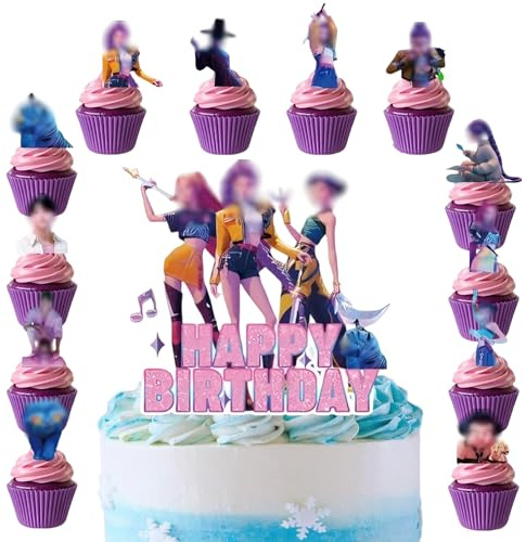 25 Stück Kpop Tortendeko Set, Cake Topper Geburtstag für Anime Merch, Papier Kuchen Deko, Farbenfrohe Birthday Decorations für Mädchen Kinder Geburtstagstortenaufsatz Partydekoration
