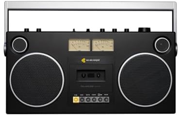 We Are Rewind Retro Kassettenrekorder Curtis - Boombox mit Bluetooth 5.4 tragbarer Kassettenspieler mit Aufnahmefunktion Ghettoblaster 104 W Stereo Lautsprecher mit 15h Akku in Schwarz