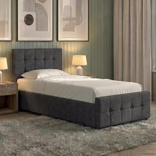 Vida Designs Valentina Ottoman Bed Frames Complete (Dark Grey Linen, Single | No Mattress)