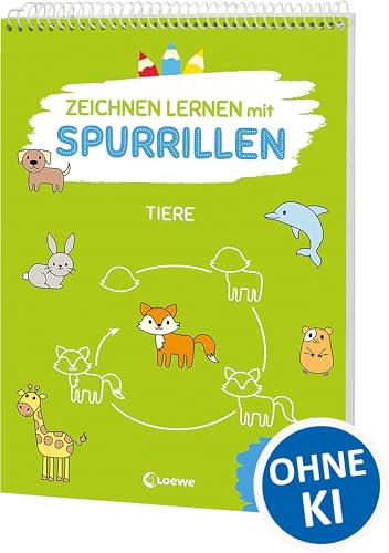 Zeichnen lernen mit Spurrillen - Tiere: Schritt für Schritt zum Mal-Profi - Zeichenblock mit vorgeprägten Linien für Kindergartenkinder ab 4 Jahren - Fördert die Feinmotorik und Kreativität