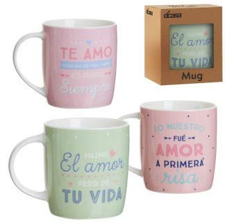 Dcasa - Set 3 taza ceramica romanticos TE AMOR en caja de regalo