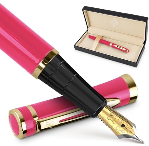 Wordsworth & Black Füllfederhalter Set, Mittlere Feder, Inklusive 24 Tintenpatronen und Tinten-Nachfüll-Konverter, Geschenketui, Journaling, Kalligraphie, Glattes Schreiben Stifte [Hot Pink]