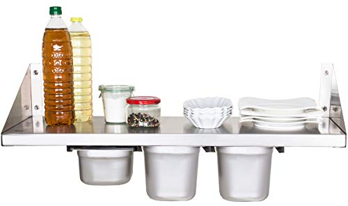 Beeketal 'BGR-80' Gastro Küchen Wandregal 80 cm aus Edelstahl mit 3 GN Behälter Schubeinsätzen, Regal Tragkraft ca. 35 kg, Küchenregal inkl. 3 x (GN) 1/6 Behälter und Wandmontagematerial