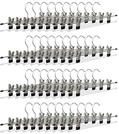 Relaxdays 40 x Hosenbügel Metall, Klemmbügel verstellbar, verschiebbare Klammern, Rockbügel, HBT 9 x 35,5 x 2,5 cm, Silber/schwarz