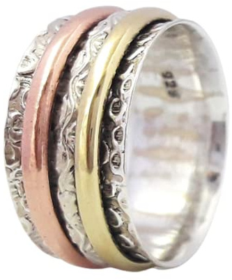 Designer Rose Gold Ring, 925 Sterling Silver Spinner Ring, Meditation Ring, Worry Ring, Handmade Hammered Jewelry, Boho Ring, Chunky Ring, Textured Ring Spinner