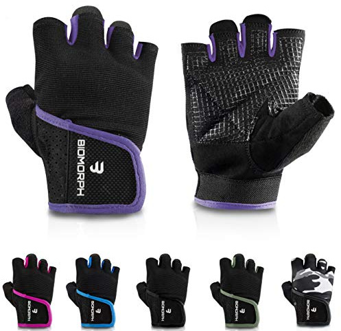 BIOMORPH Trainingshandschuhe für Damen und Herren I Fitness Handschuhe für Krafttraining, Bodybuilding, Crossfit (Violett, 25,5cm - 27,5cm - XXL)