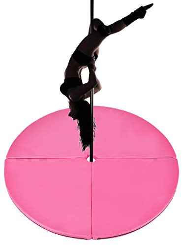 GOPLUS Tapis de Pole Dance, Tapis de Protection en PVC avec 4 Morceaux Pliables Rond, Diamètre 150 CM Epaisseur 5 CM (Rose)