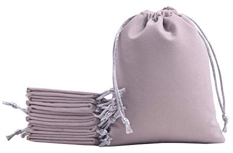 KONMAY 10 Stück Grau weicher Samtbeutel Schmuckbeutel mit Kordelzug, 15x20cm Samt Säckchen Hochzeit Party Geschenksäckchen