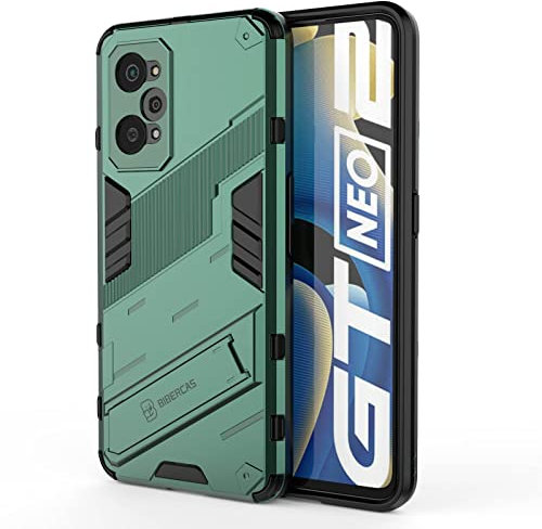 GOKEN Funda para Realme GT2 / Realme GT Neo 2, PC + TPU Silicona Tough Armor Protección Carcasa, Robusta Antigolpes Estuche con Soporte Vertical y Horizontal, Verde