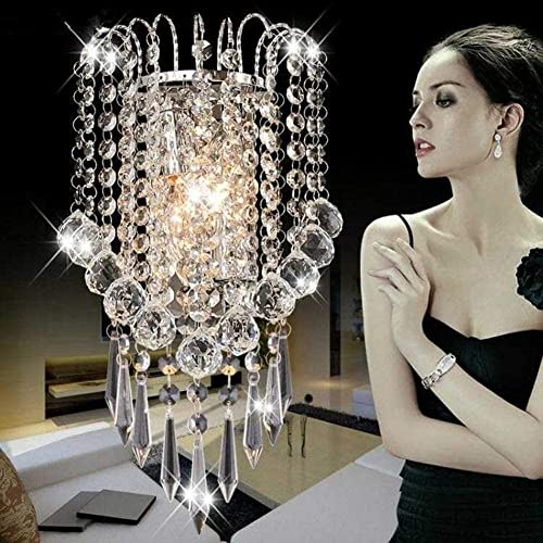 XIHOME Lámpara de pared de cristal con gotas de bola de cristal decorativa cromada moderna al lado del aplique E14x2 luces para el hogar sentado dormitorio pasillo restaurante sala de estar comedor