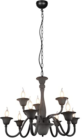 Trio Leuchten Kronleuchter Elsa 112900942, Metall und Acryl Anthrazit, exklusiv Leuchtmittel 9x E14