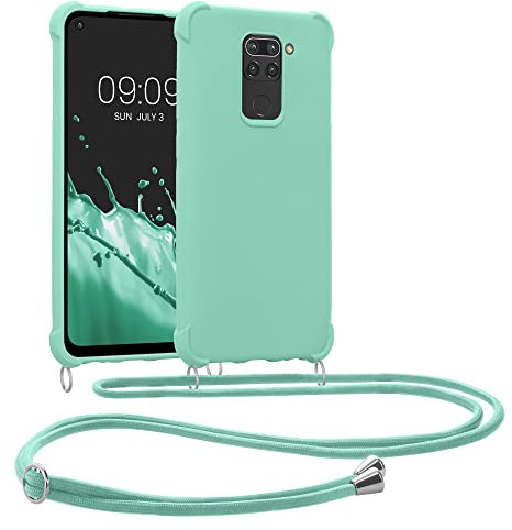kwmobile Carcasa Colgante Compatible con Xiaomi Redmi Note 9 Funda con Cuerda - Funda con Correa Colgante Ajustable - Menta Mate
