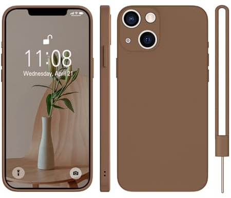 KPPIT for iPhone 13 Case Protective Case Silicone,Ultra Slim Soft Gel Anti-Scratch,Microfiber Lining,Rubber Shockproof Case Cover for iPhone 13 Brown,6.1 inch