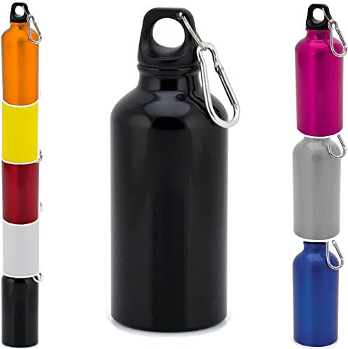 Borraccia sportiva da 400 ml Senza bpa in Metallo con Tappo Senza perdite adatta a Palestra Yoga Corsa Calcio Basket Sport + Moschettone (NERO)