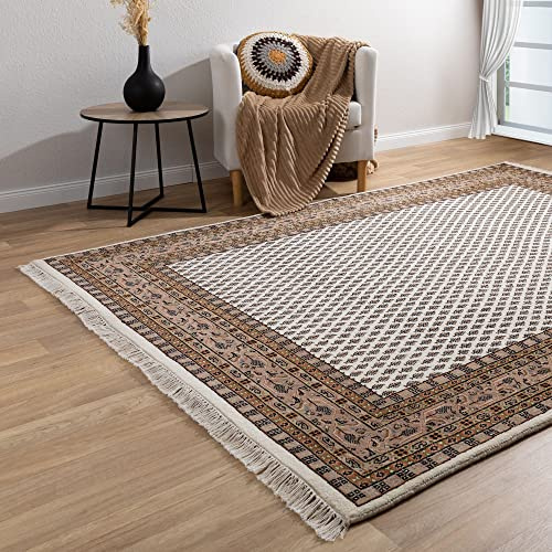 Steffensmeier Orientteppich Mir fein | Beste Schurwolle | Orientalisch | Beige, Handgeknüpft, Größe: 140x200 cm
