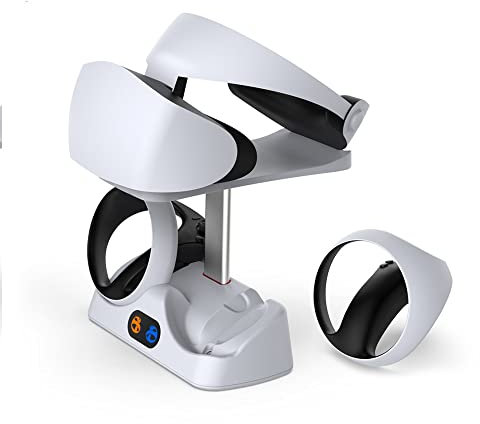 Aokicase For PS VR2 Multifunctional Controller Charging Station with LED, Multifunctional Cooling Base, Dual Charger Docking Station for PS VR2 with Headset Holder (White, PS VR2) TP5-2515