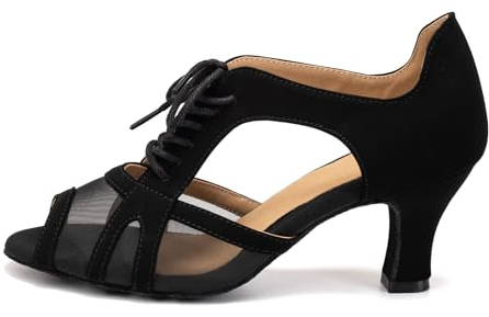 RUYBOZRY Tanzschuhe Latein Damen Salsa Bachata Sandalen Hoher Absatz Ballsaal Tanzschuhe Wildledersohle mit 6,5cm Absätzen Schwarz EU 38.5