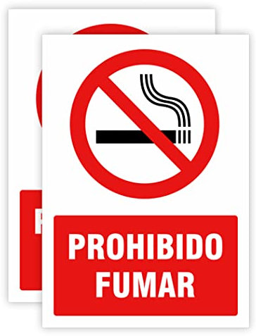 Cartel Prohibido Fumar Pack 2ud A4 de 3 mm Grosor Zona Libre Humo Señal Normativa Interior y Exterior
